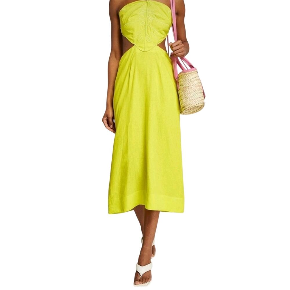 Farm Rio Sz L Lime Green Monstera Midi Halter Dress $195